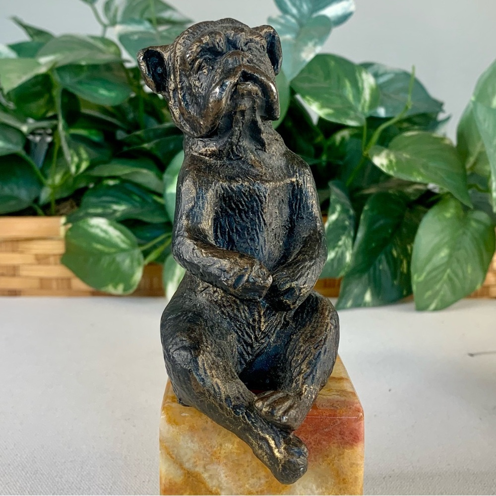 Antique Hollow Cast Bronze Bulldog Pug Statue Shelf Sitter Desk Paperweight 5.5"